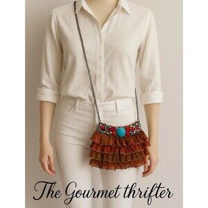 Mary Frances Shoulder Bag Purse Beaded Ruffled Silk Chain Handle